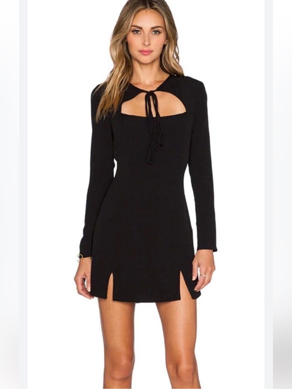 Stone Cold Fox Derek Dress Long Sleeve Mini Crepe Date Night Black Womens Size S